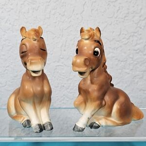 Vintage Ceramic Donkey, Horse or Mule Salt and Pepper Shakers
